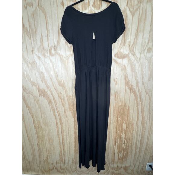 Free People Beach Black Maxi Dress Medium Boho Goth Open Back Side Slit Cotton - Picture 2 of 9
